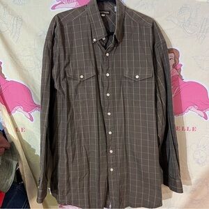 Stetson Men's Dark Brown Plaid Button-Down Western Shirt